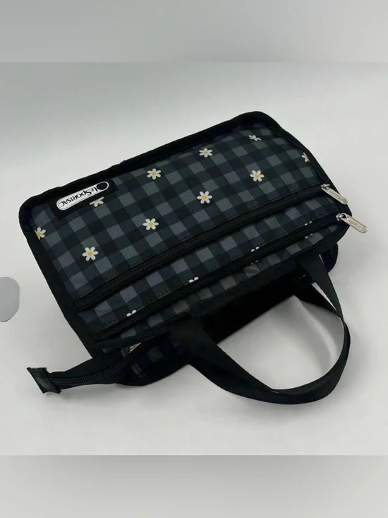 LeSportsac Black & Gray Gingham Daisy Cosmetic Bag - Picture 4 of 11